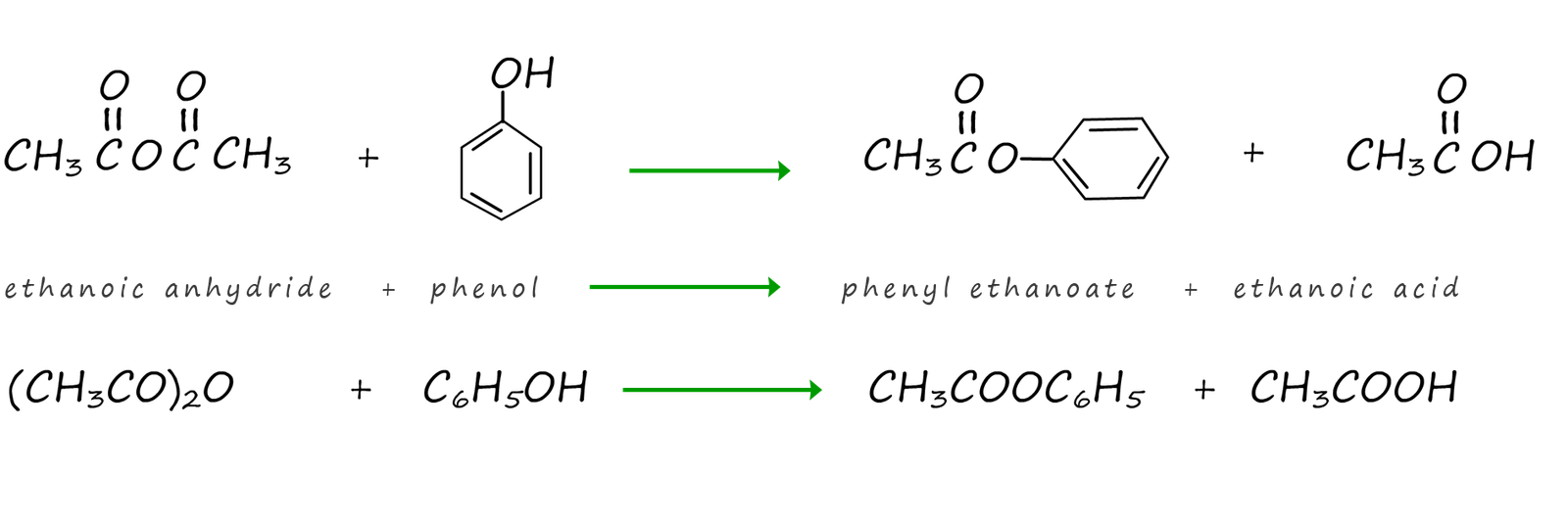 ethanoic acid and phenol reacting to make phenyl ethanoate